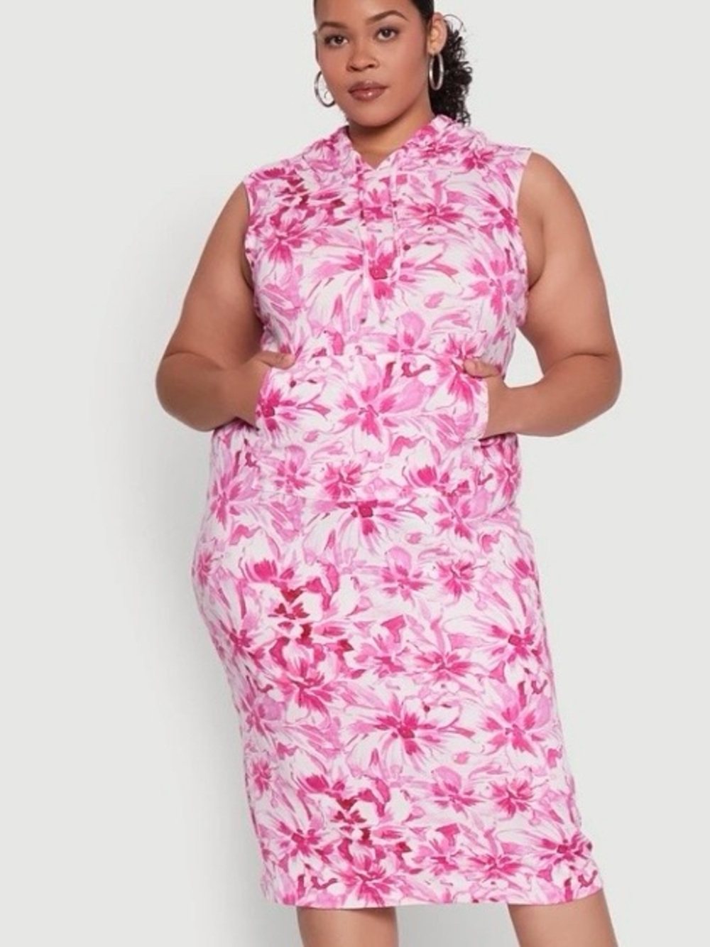 NWT Sleeveless Pink Floral Hoodie Swim Dress - Women Swim